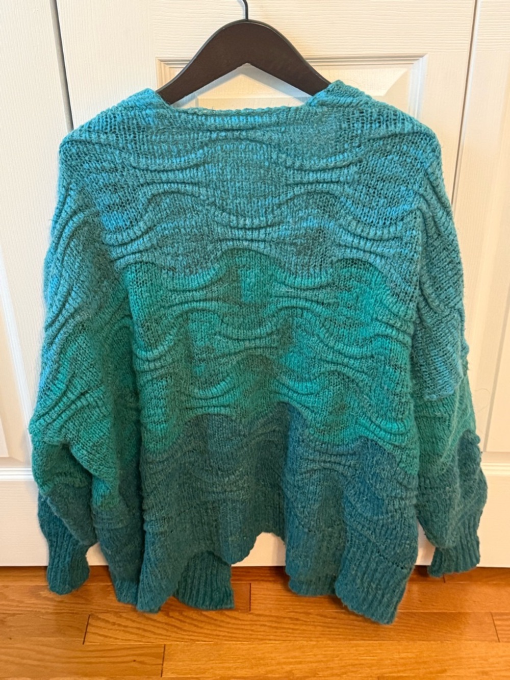 Free People Aquatic Textured Teal Open Front Cardigan - Picture 3 of 4